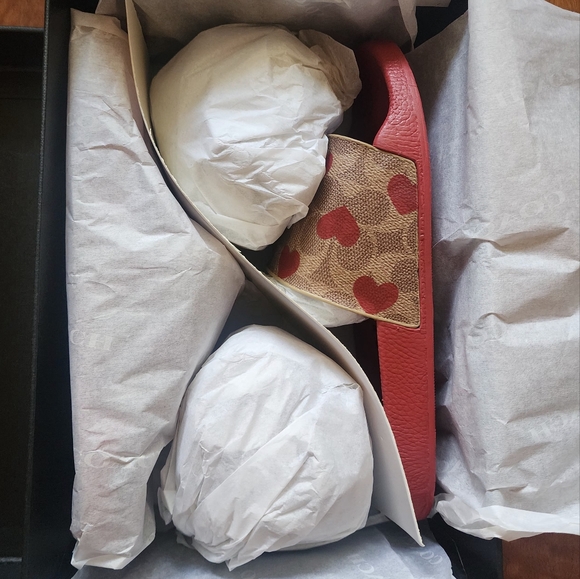 Coach Udele tan Sport Slide With red Heart Print sz 9 NWB SOLD OUT - Picture 8 of 9